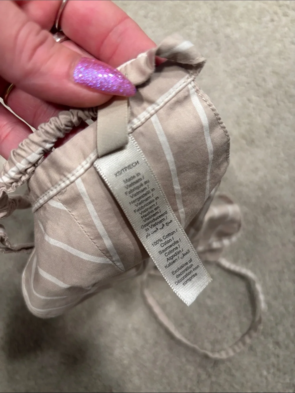 SKIMS Cotton Poplin Striped Taupe and White Triangle Bralette NWOT - Picture 3 of 3